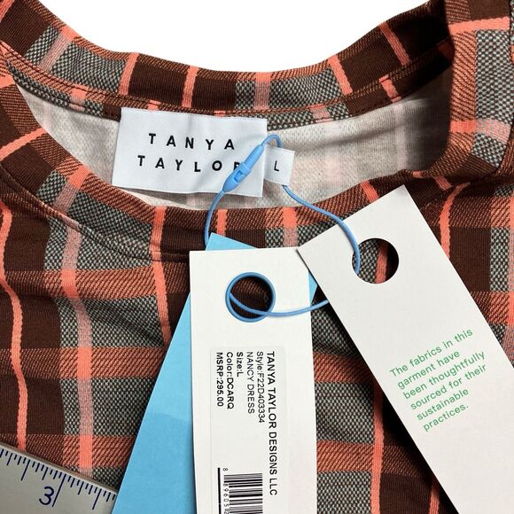 Tanya Taylor Burgundy Plaid Puff Sleeve Midi Dress Womens L Holiday Preppy - Picture 4 of 13